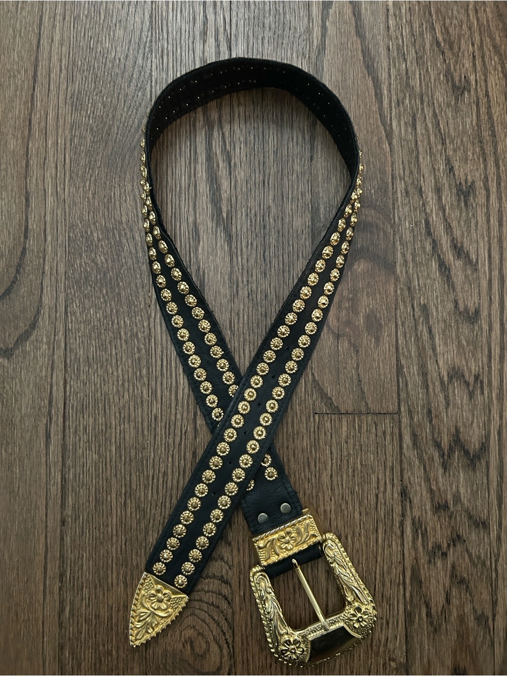 Sand Castle Black and Gold Studded Leather Belt